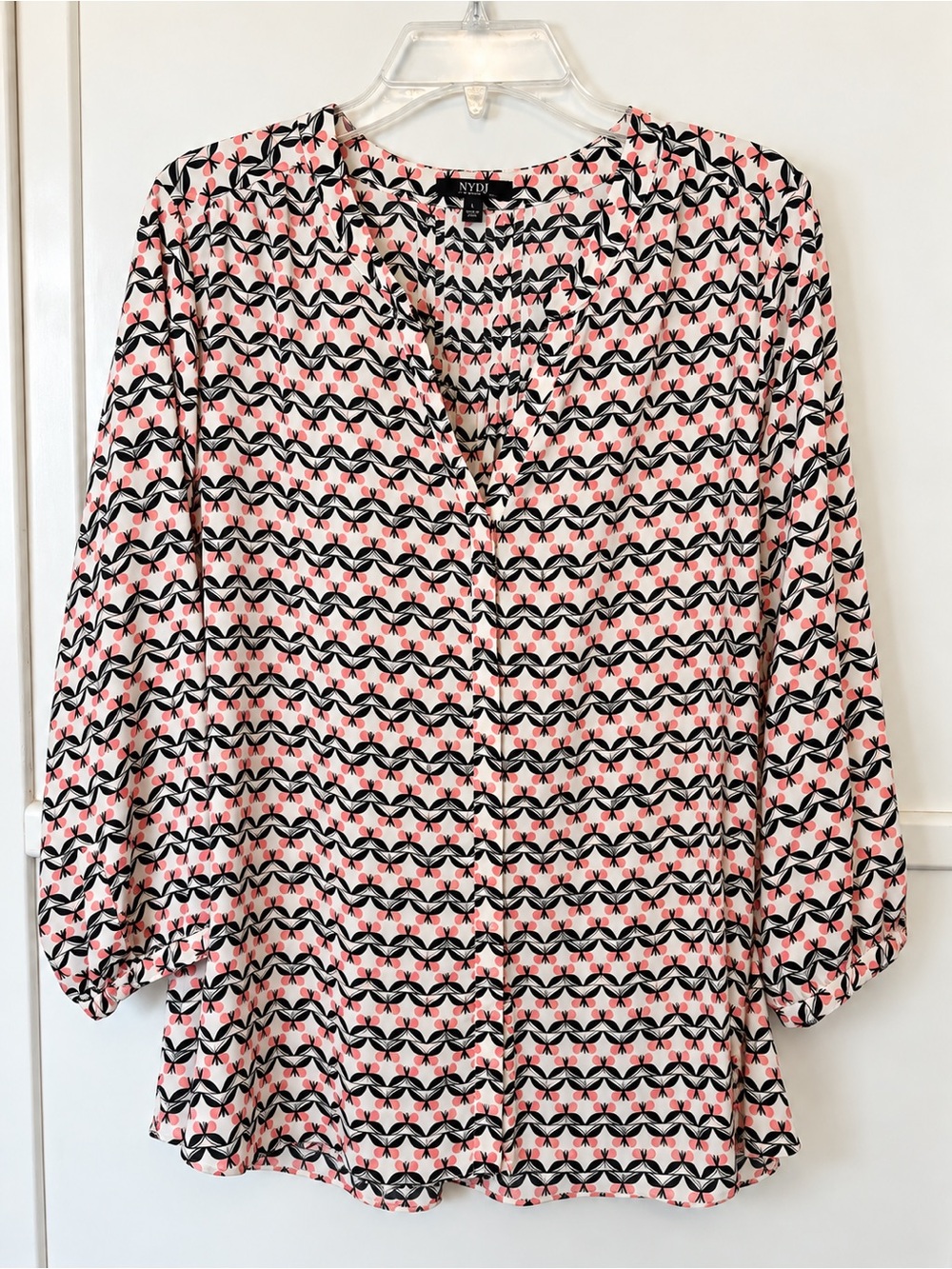 NYDJ Pink and Black Geometric-Print Button Down Shirt L